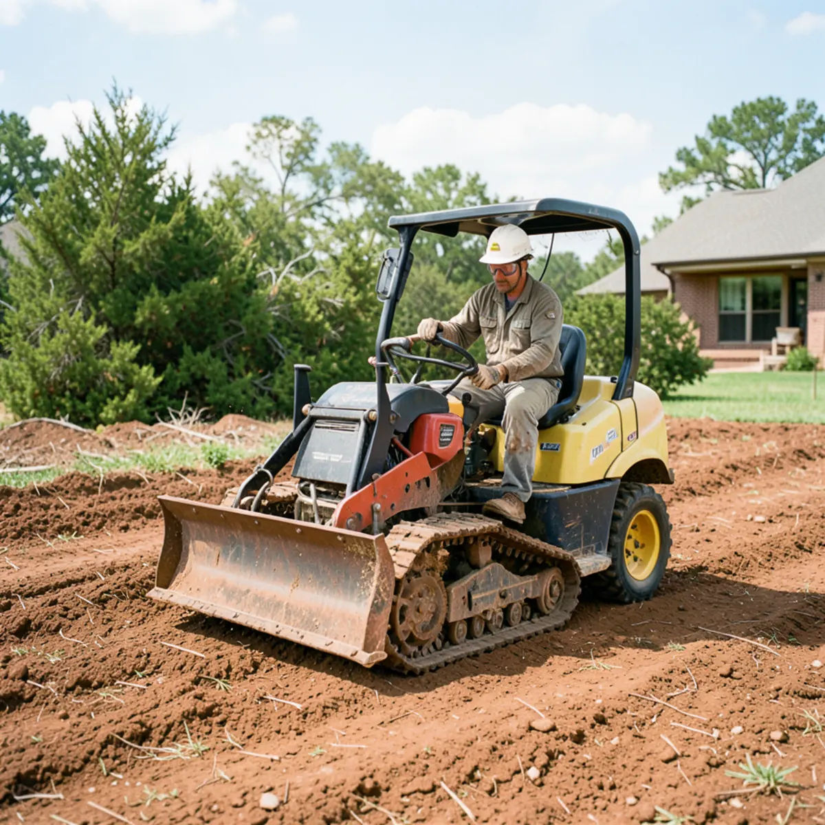 Tracked compact loader with rotary forestry mulcher clearing dense Ashe juniper cedar on North Texas acreage
